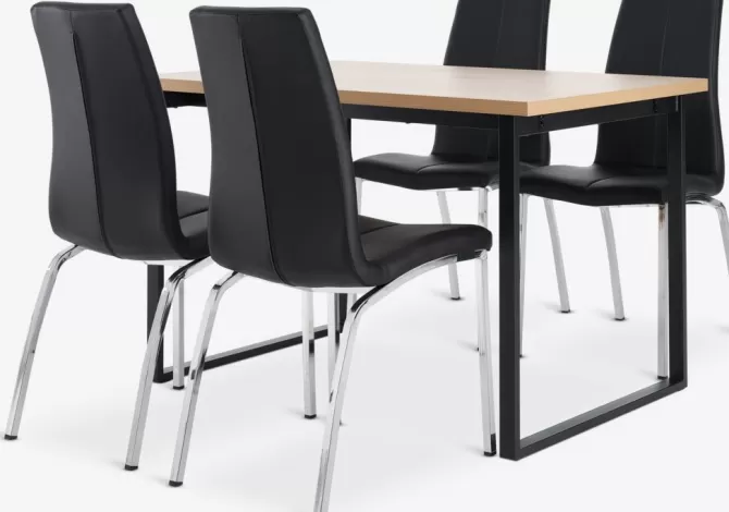 Fashion AABENRAA L120 bord eg + 4 HAVNDAL stole sort Spisebordssæt