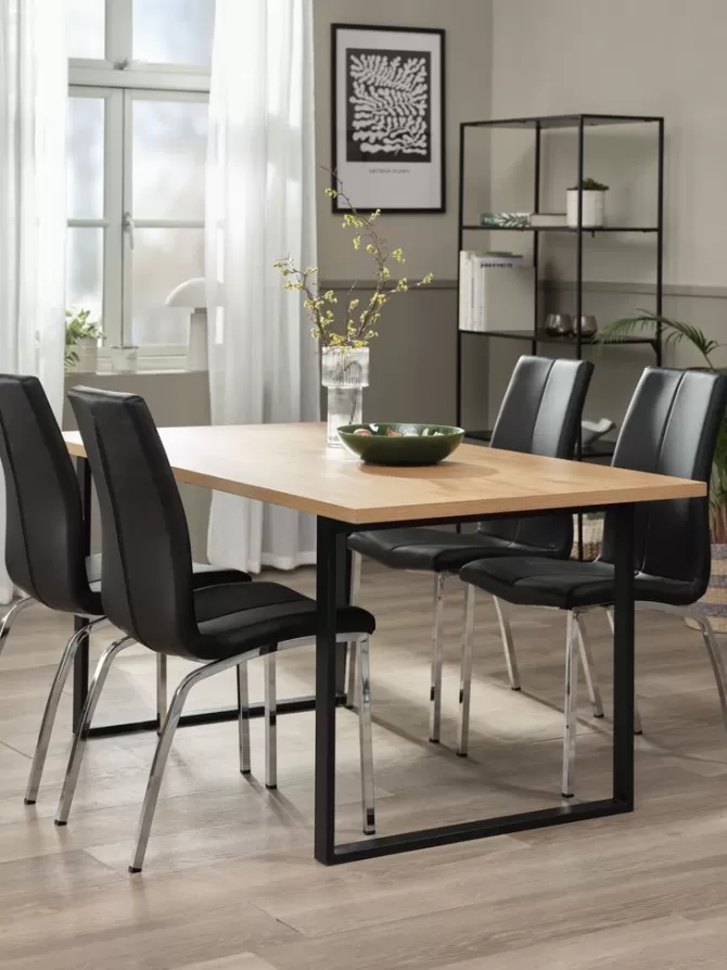 Flash Sale AABENRAA L160 bord eg + 4 HAVNDAL stole sort Spisebordssæt