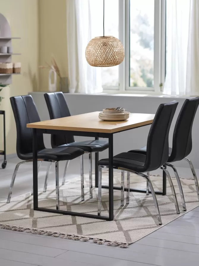 Fashion AABENRAA L120 bord eg + 4 HAVNDAL stole sort Spisebordssæt