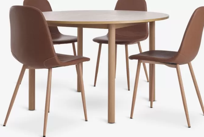 Shop ALSTED Ø120 bord + 4 JONSTRUP stole cognac Spisebordssæt