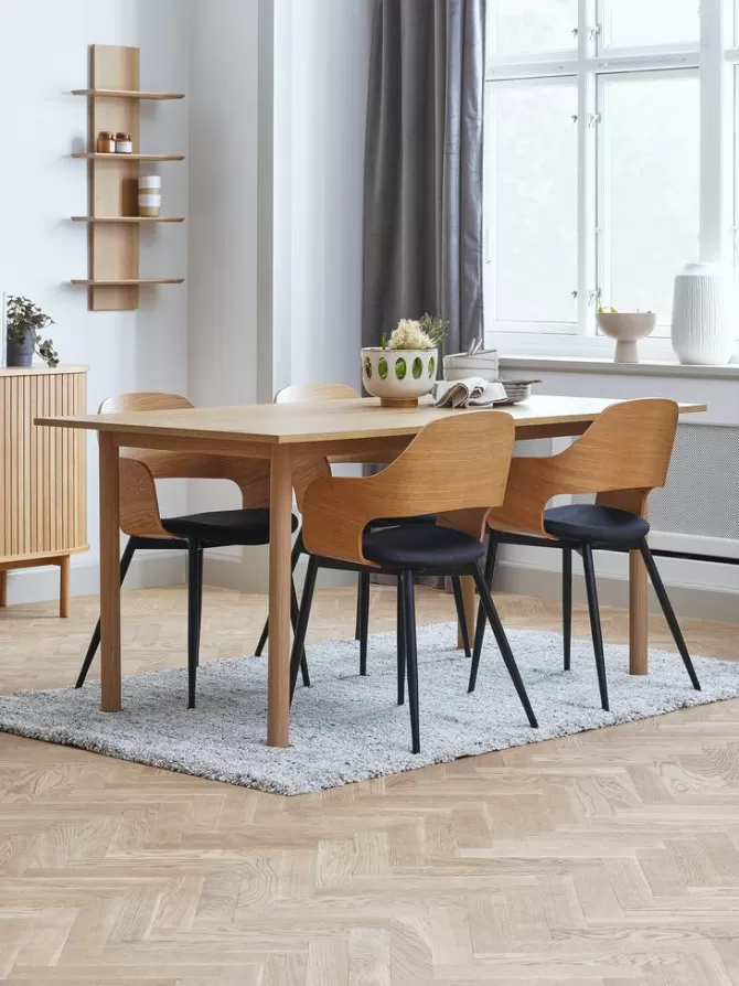 Flash Sale ALSTED L160 bord eg + 4 HVIDOVRE stole eg/sort Spisebordssæt