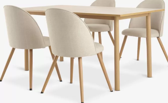 Flash Sale ALSTED L160 bord eg + 4 THORUP stole beige/eg Spisebordssæt