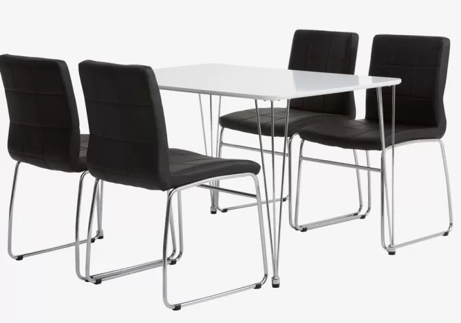 Cheap BANNERUP L120 bord hvid + 4 HAMMEL stole sort Spisebordssæt