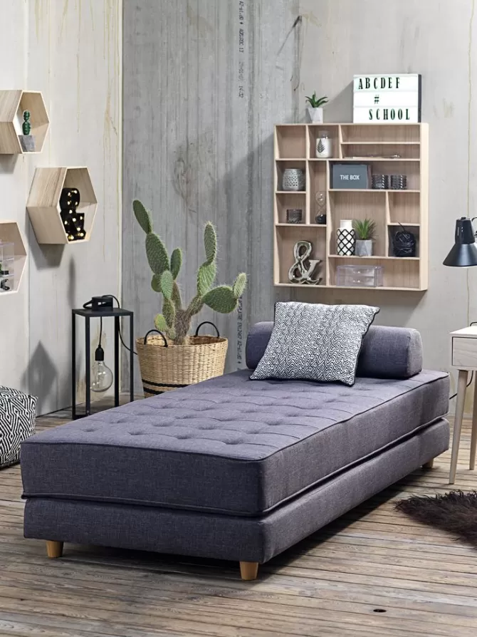 Flash Sale Daybed 190x152 mørkegråt stof/egefarve Sovesofaer | Sovesofaer