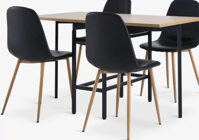 Sale FOLDINGBRO L130 bord eg + 4 JONSTRUP stole sort/eg Spisebordssæt