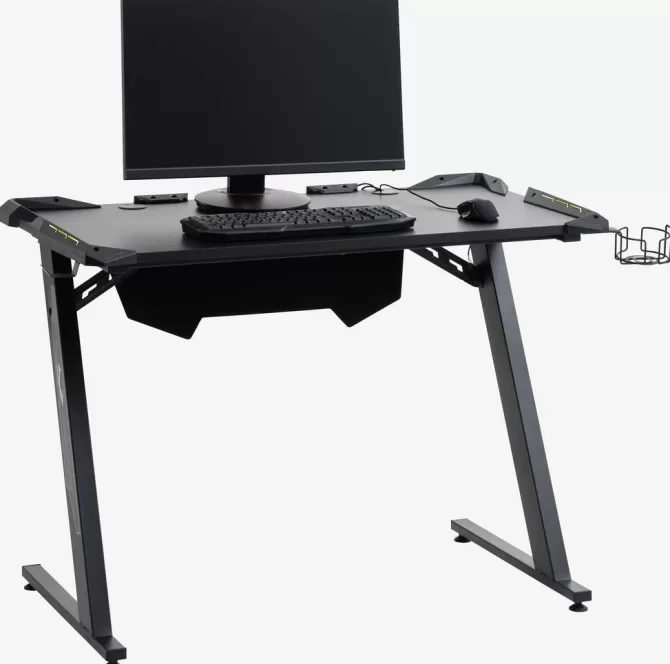 Hot Gamer-bord m/LED-lys og kopholder sort Skriveborde