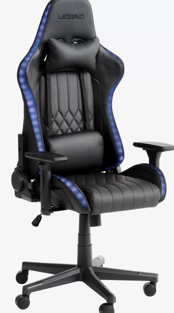 Hot Gamer-stol med LED sort kunstlæder/sort Gamer Stole