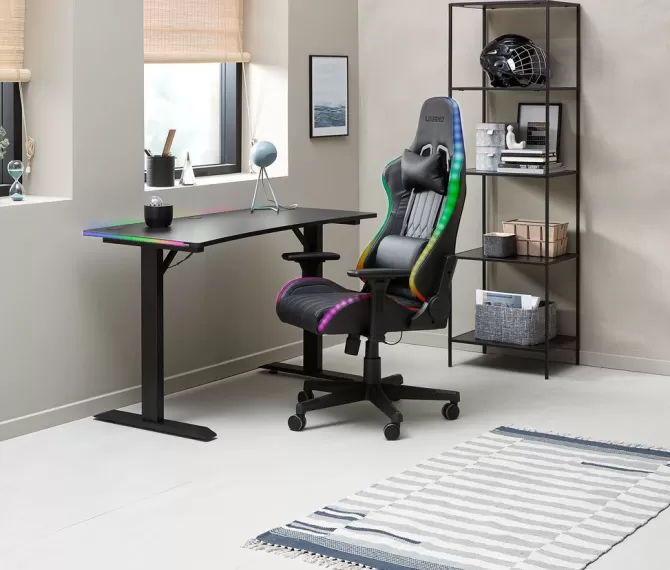 Hot Gamer-stol med LED sort kunstlæder/sort Gamer Stole