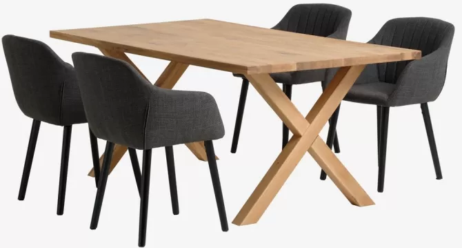Clearance GRIBSKOV L180 bord eg + 4 ADSLEV stole antracit Spisebordssæt