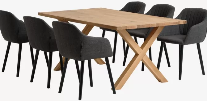 Clearance GRIBSKOV L180 bord eg + 4 ADSLEV stole antracit Spisebordssæt