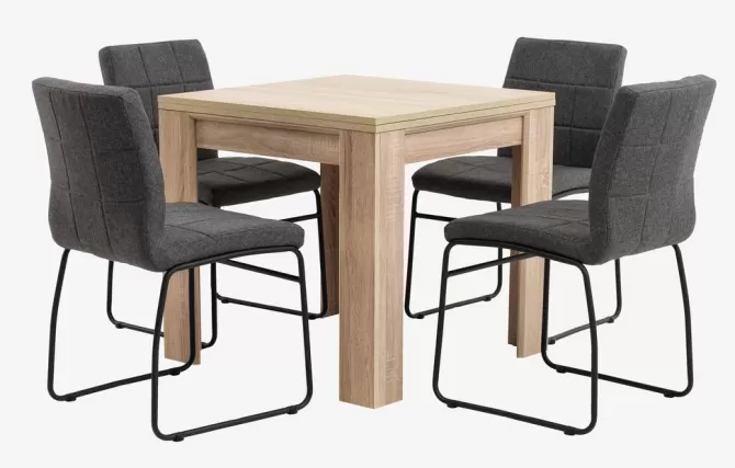 Flash Sale HASLUND bord L80/160 eg + 4 HAMMEL stole grå Spisebordssæt