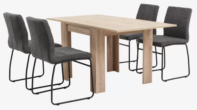 Flash Sale HASLUND bord L80/160 eg + 4 HAMMEL stole grå Spisebordssæt