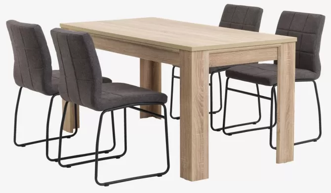 Flash Sale HASLUND L160 bord eg + 4 HAMMEL stole grå Spisebordssæt