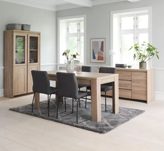 Flash Sale HASLUND L160 bord eg + 4 HAMMEL stole grå Spisebordssæt