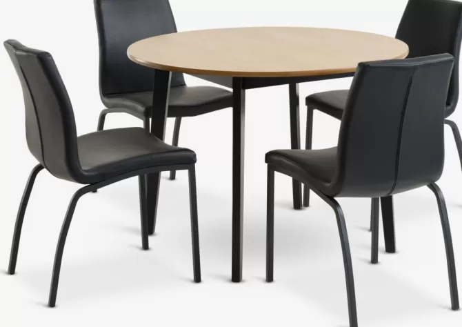 Outlet JEGIND Ø105 bord eg + 4 ASAA stole sort Spisebordssæt