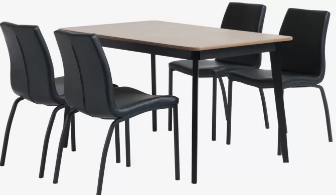 Online JEGIND L130 bord eg/sort + 4 ASAA stole sort Spisebordssæt