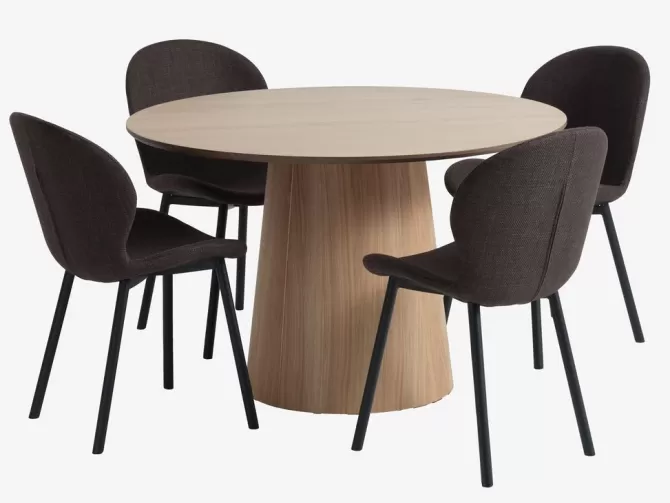 Clearance KLIPLEV Ø120 bord eg + 4 GEVNINGE beige/sort Spisebordssæt