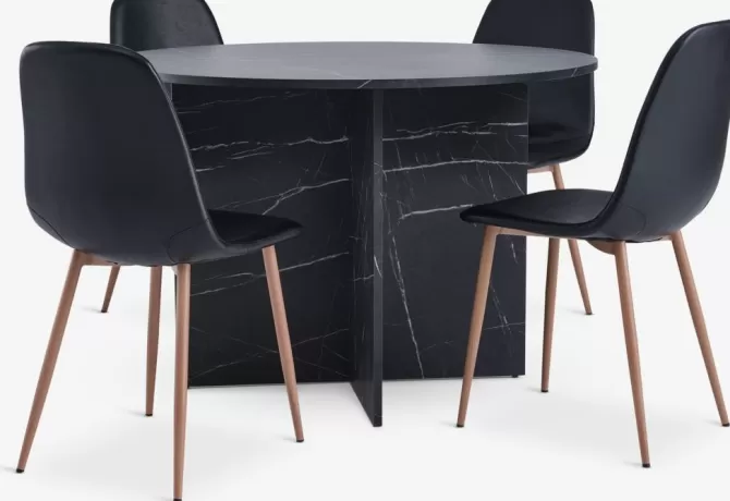 Fashion KRONDAL Ø110 bord marmor + 4 JONSTRUP stole stole/eg Spisebordssæt