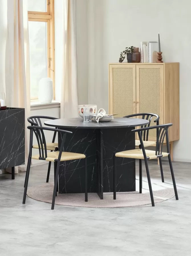 Outlet KRONDAL Ø110 bord marmor + 4 JYDERUP sort/natur Spisebordssæt