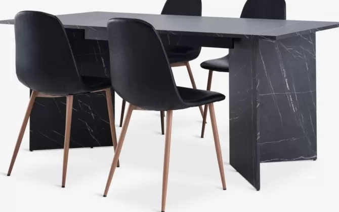 Best KRONDAL L180 bord marmor + 4 JONSTRUP stole sort/eg Spisebordssæt