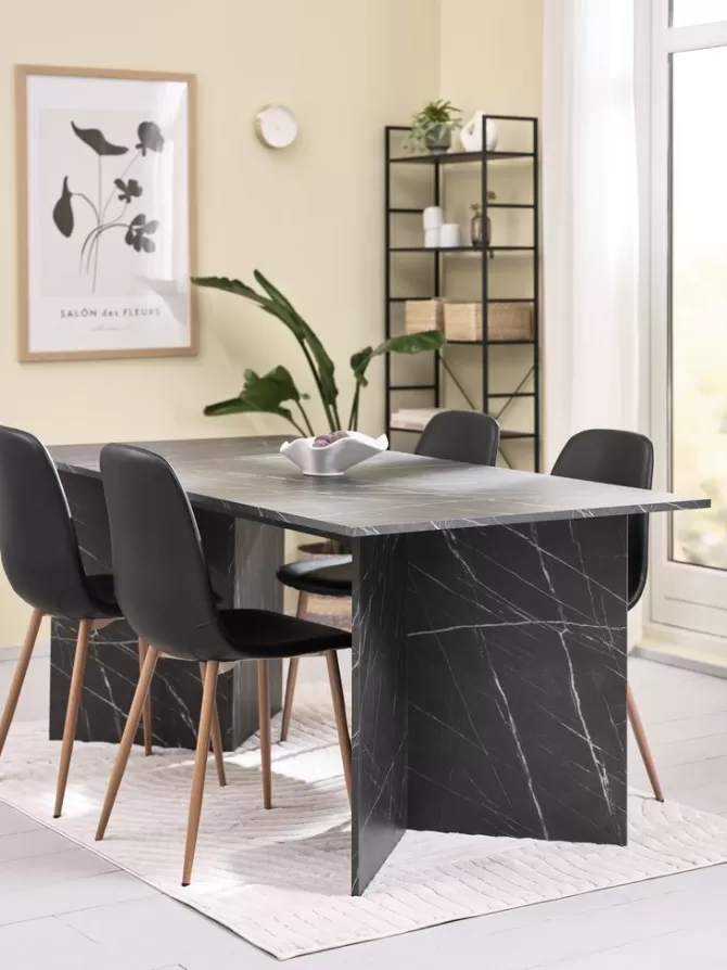 Best KRONDAL L180 bord marmor + 4 JONSTRUP stole sort/eg Spisebordssæt