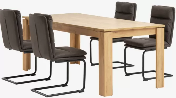 Fashion LINTRUP L190/280 bord eg + 4 ULSTRUP stole antracitgrå Spisebordssæt