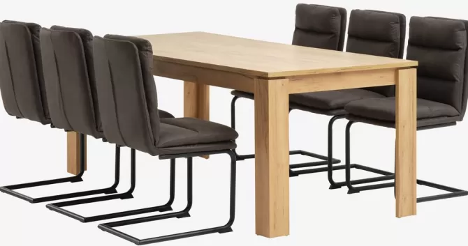 Fashion LINTRUP L190/280 bord eg + 4 ULSTRUP stole antracitgrå Spisebordssæt