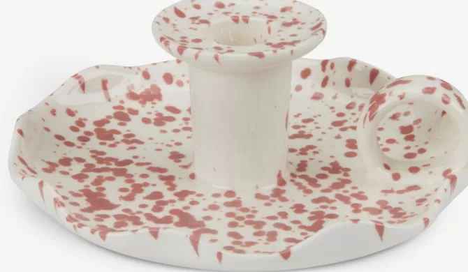 Outlet Lysestage Ø14xH6cm hvid/rosa Lysestager