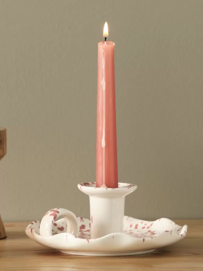 Outlet Lysestage Ø14xH6cm hvid/rosa Lysestager