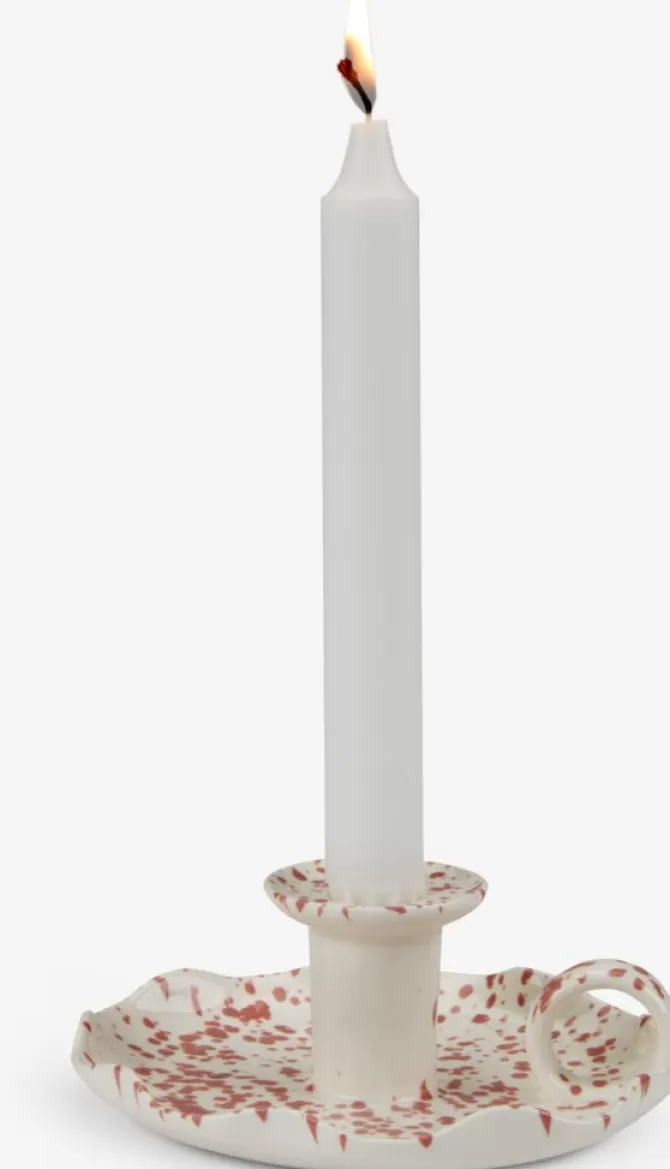 Outlet Lysestage Ø14xH6cm hvid/rosa Lysestager