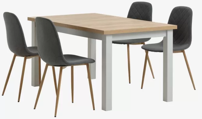 Outlet MARKSKEL L150/193 bord grå + 4 JONSTRUP asfalt/eg Spisebordssæt