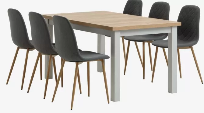 Outlet MARKSKEL L150/193 bord grå + 4 JONSTRUP asfalt/eg Spisebordssæt
