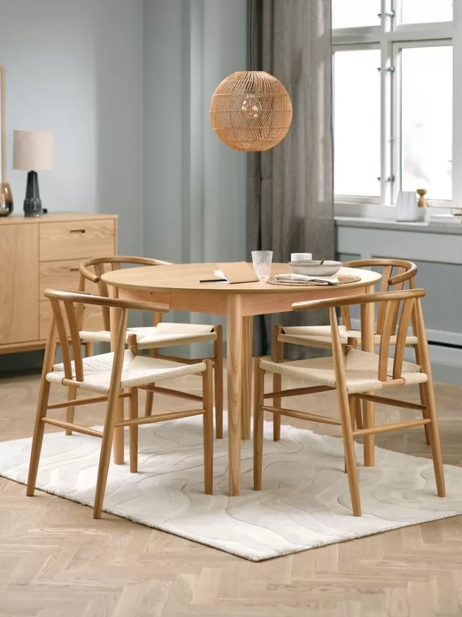 New MARSTRAND Ø110 bord eg + 4 GUDERUP stole eg/natur Spisebordssæt