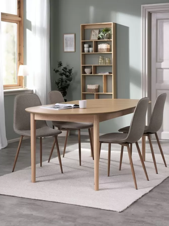 Store MARSTRAND L200 bord eg + 4 BISTRUP stole sand Spisebordssæt
