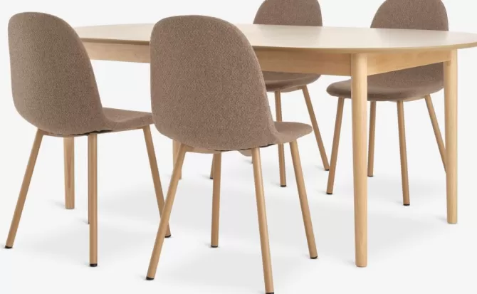 Store MARSTRAND L200 bord eg + 4 EJSTRUP stole mørk sand Spisebordssæt