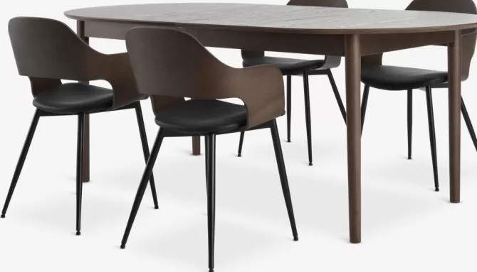 Fashion MARSTRAND L200 bord mørk eg + 4 HVIDOVRE stole mørk eg Spisebordssæt