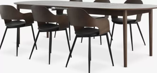 Fashion MARSTRAND L200 bord mørk eg + 4 HVIDOVRE stole mørk eg Spisebordssæt