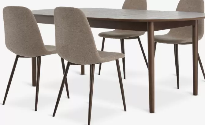 New MARSTRAND L200 bord mørk eg + 4 JONSTRUP stole beige Spisebordssæt