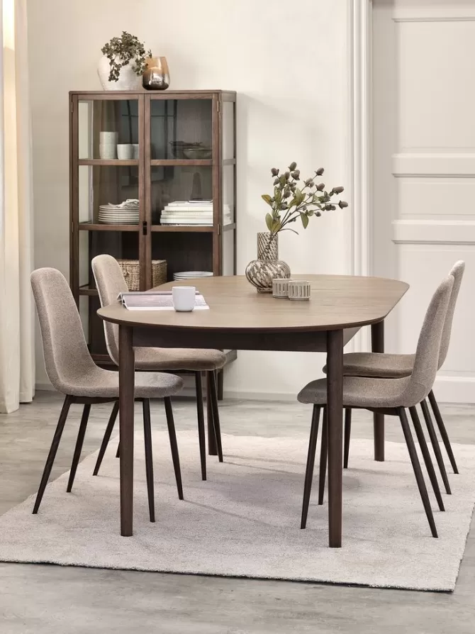 New MARSTRAND L200 bord mørk eg + 4 JONSTRUP stole beige Spisebordssæt