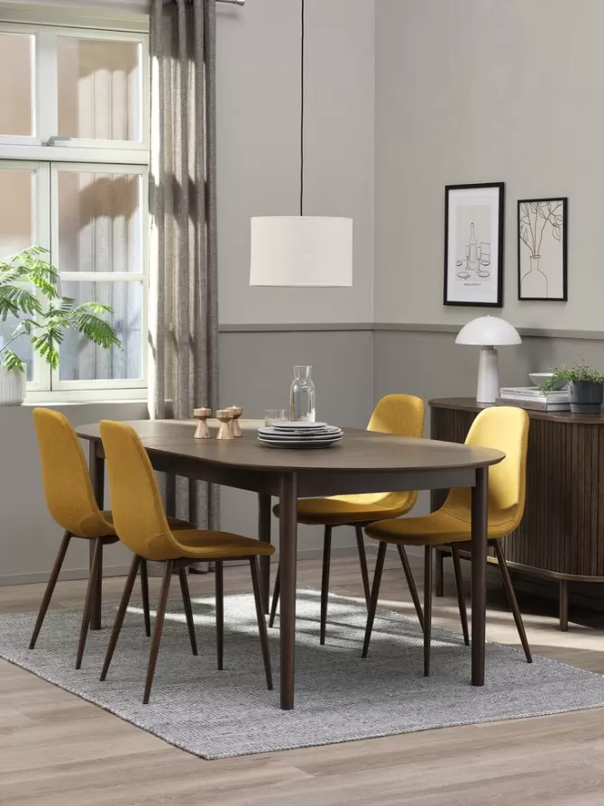 Store MARSTRAND L200 bord mørk eg + 4 JONSTRUP stole karry Spisebordssæt