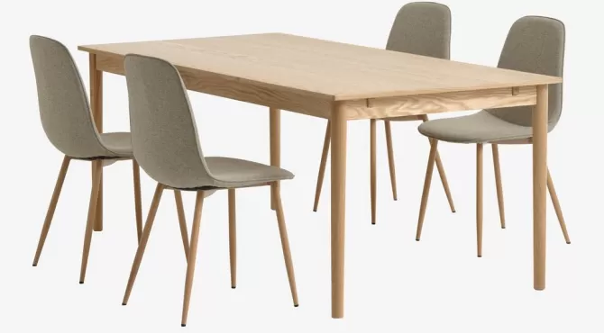 Fashion MARSTRUP L190/280 bord eg + 4 BISTRUP stole sand Spisebordssæt