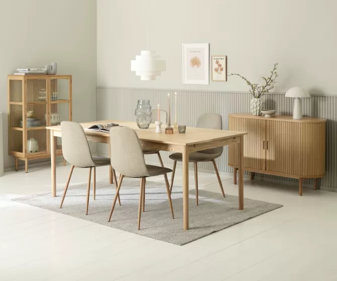Fashion MARSTRUP L190/280 bord eg + 4 BISTRUP stole sand Spisebordssæt