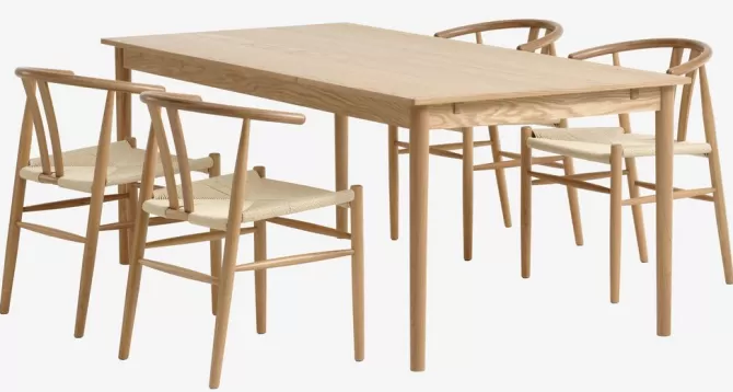 Sale MARSTRUP L190/280 bord eg + 4 GUDERUP stole eg/natur Spisebordssæt