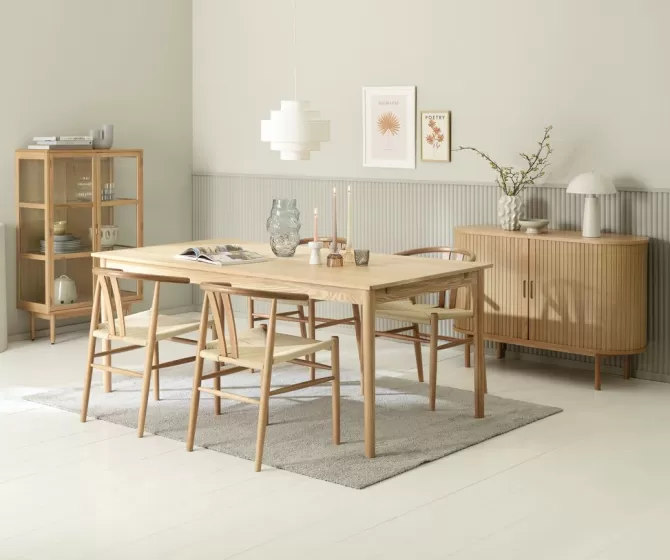 Sale MARSTRUP L190/280 bord eg + 4 GUDERUP stole eg/natur Spisebordssæt