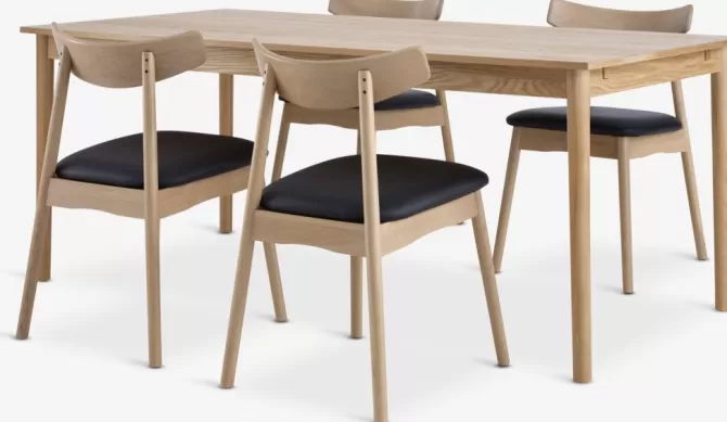Fashion MARSTRUP L190/280 bord eg + 4 LYNGHOLM eg/sort Spisebordssæt