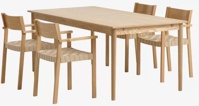 Store MARSTRUP L190/280 bord eg + 4 VADEHAVET stole eg Spisebordssæt
