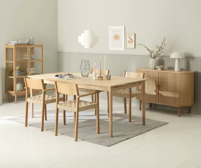 Store MARSTRUP L190/280 bord eg + 4 VADEHAVET stole eg Spisebordssæt