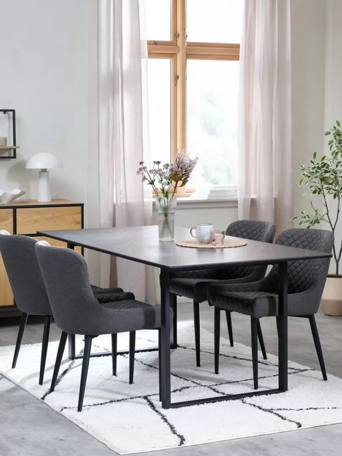 Store MOSELUND L180 bord keramik + 4 PEBRINGE grå/sort Spisebordssæt
