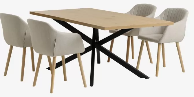 Cheap NORTOFT L200 bord eg + 4 ADSLEV stole beige stof Spisebordssæt
