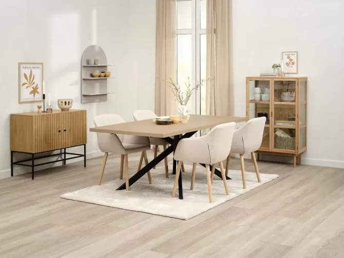 Cheap NORTOFT L200 bord eg + 4 ADSLEV stole beige stof Spisebordssæt